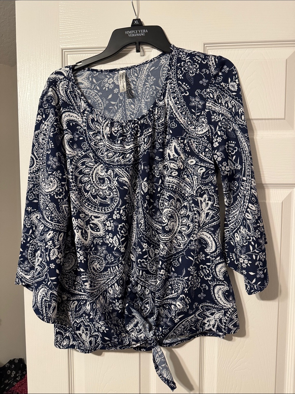 Navy Paisley Tie-Hem Blouse